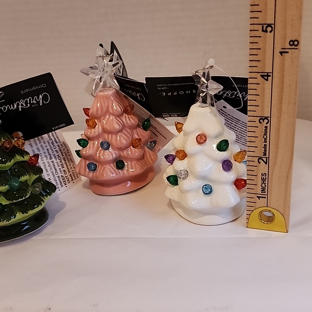 Christmas Tree Ceramic Ornaments with Star Top - Green, Pink, White - Picture 2 of 8